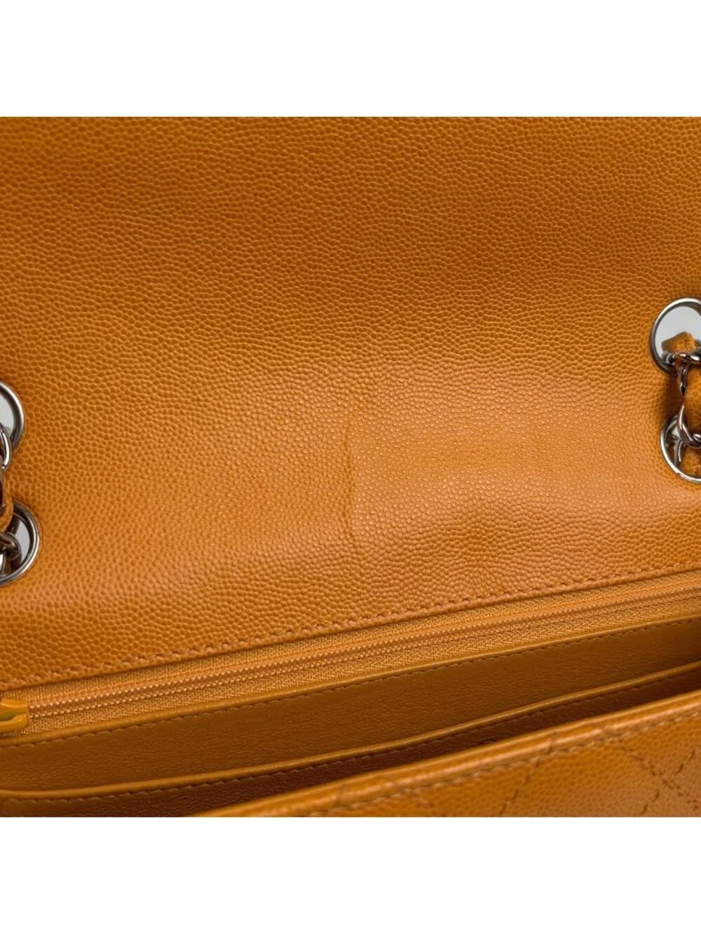 Chanel CC Logo Chain Shoulder Bag Quilted Caviar Leather Orange